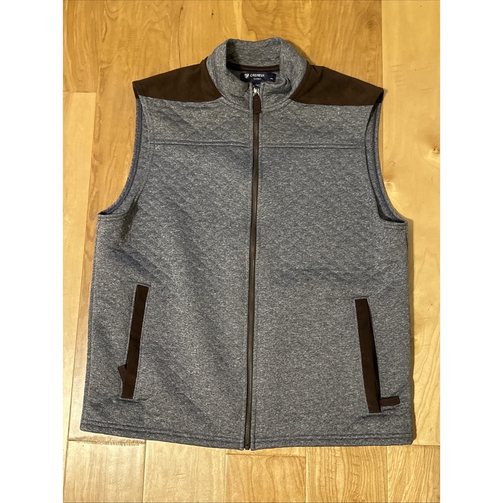 Cremieux Classics Quilted Fleece Vest Men's Medium Gray Brown Full Zip Pockets